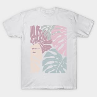 Abstract Pastel Colors Monstera Leaves T-Shirt